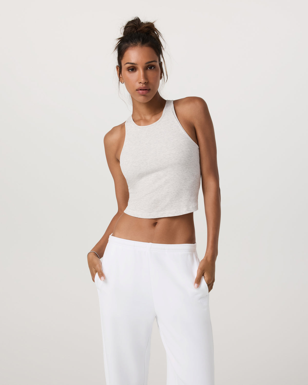 Women Vuori Pose Plyo Tank White Rib Tank Top with Built in Bra