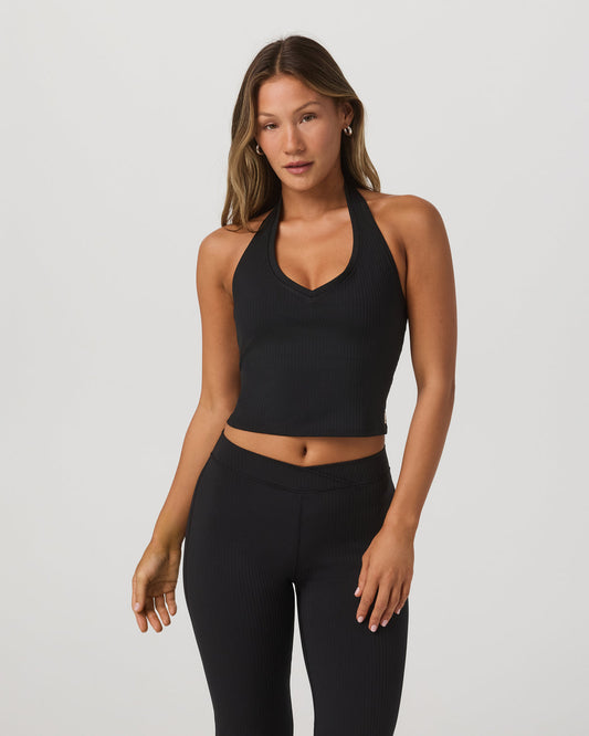 Women Vuori Inversion Rib Tank Women's Black Halter Fitness Top