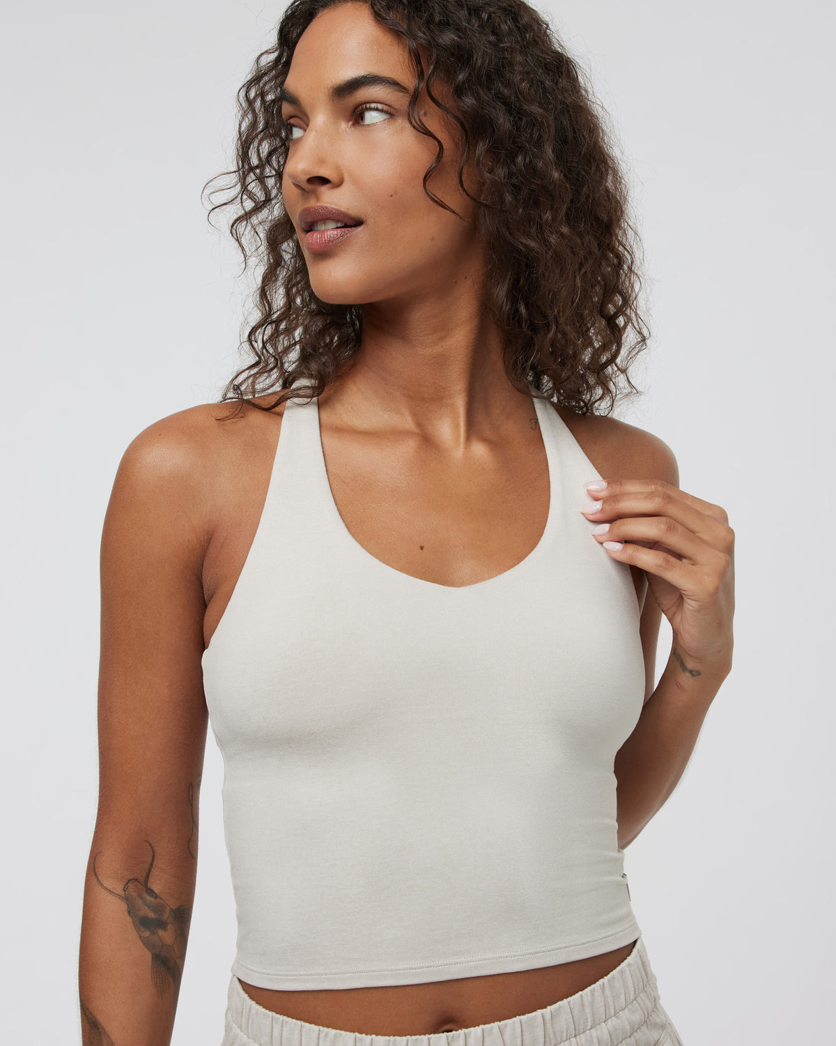 Women Vuori Halo Performance Crop 2.0 Ecru Heather Tank