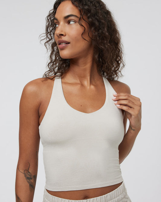 Women Vuori Halo Performance Crop 2.0 Ecru Heather Tank
