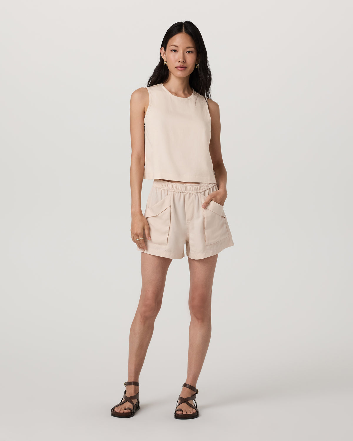 Women Vuori Trestles Twill Crop Tank Women's Sand Dollar Tank Top