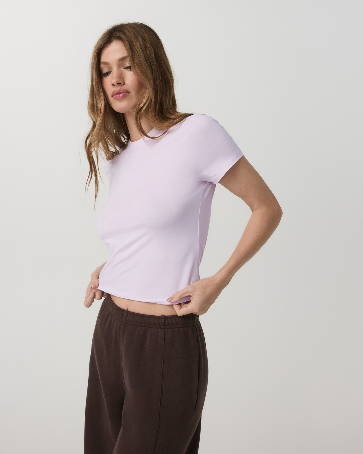 Women|New Vuori Feather Baby Tee Women's Lilac Breeze Fitted Tee Shirt