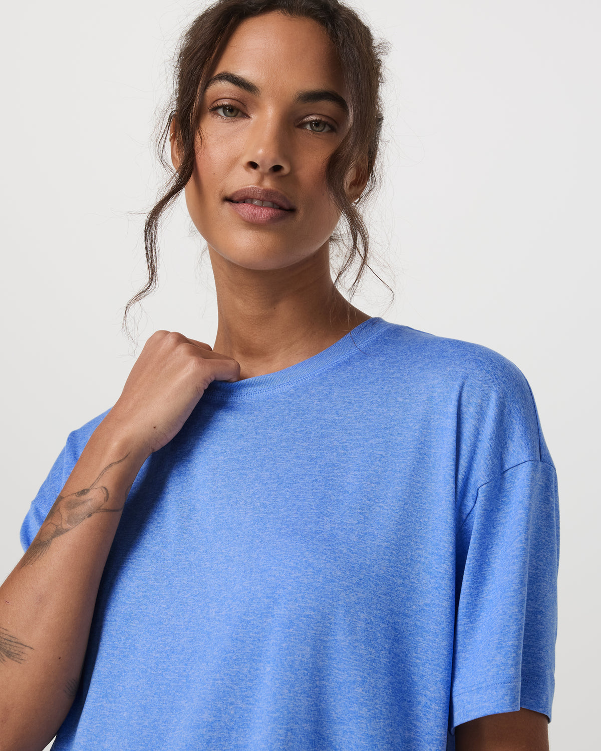 Women|New Vuori Energy Tee Long Women's Riviera Blue Heather Tee Shirt