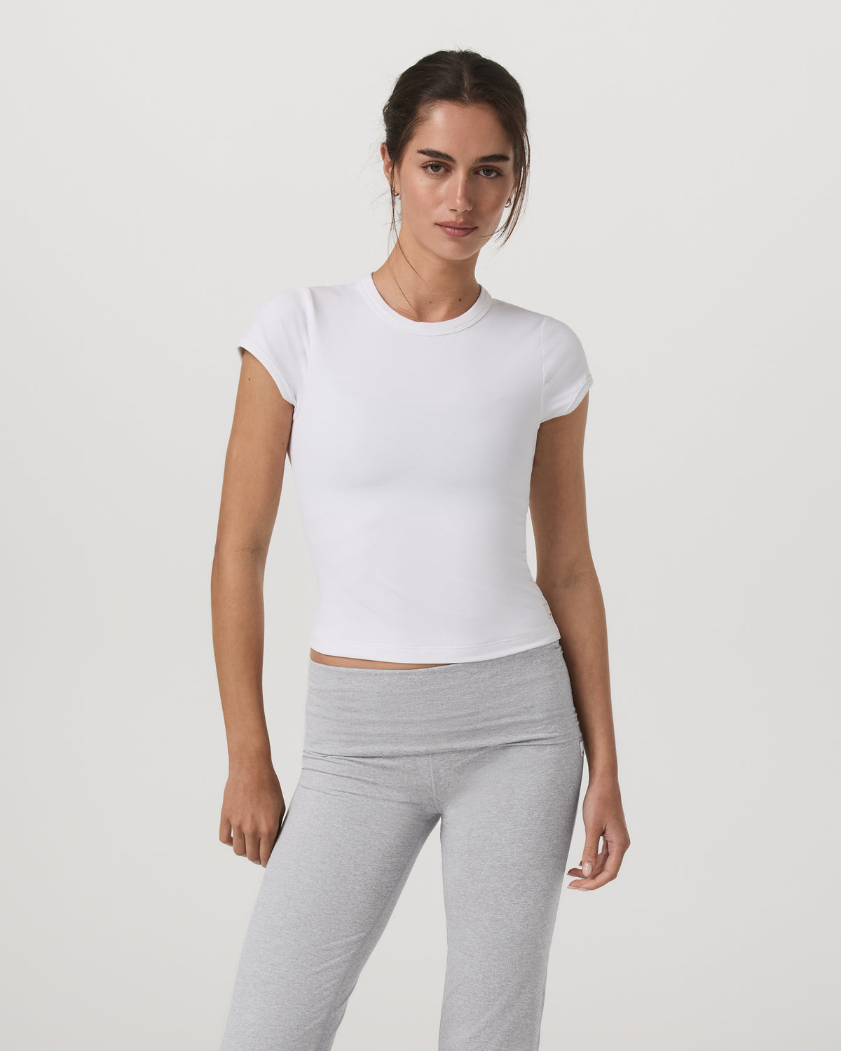 Women|New Vuori Halo Baby Tee Women's White Fitted Crewneck Tee Shirt