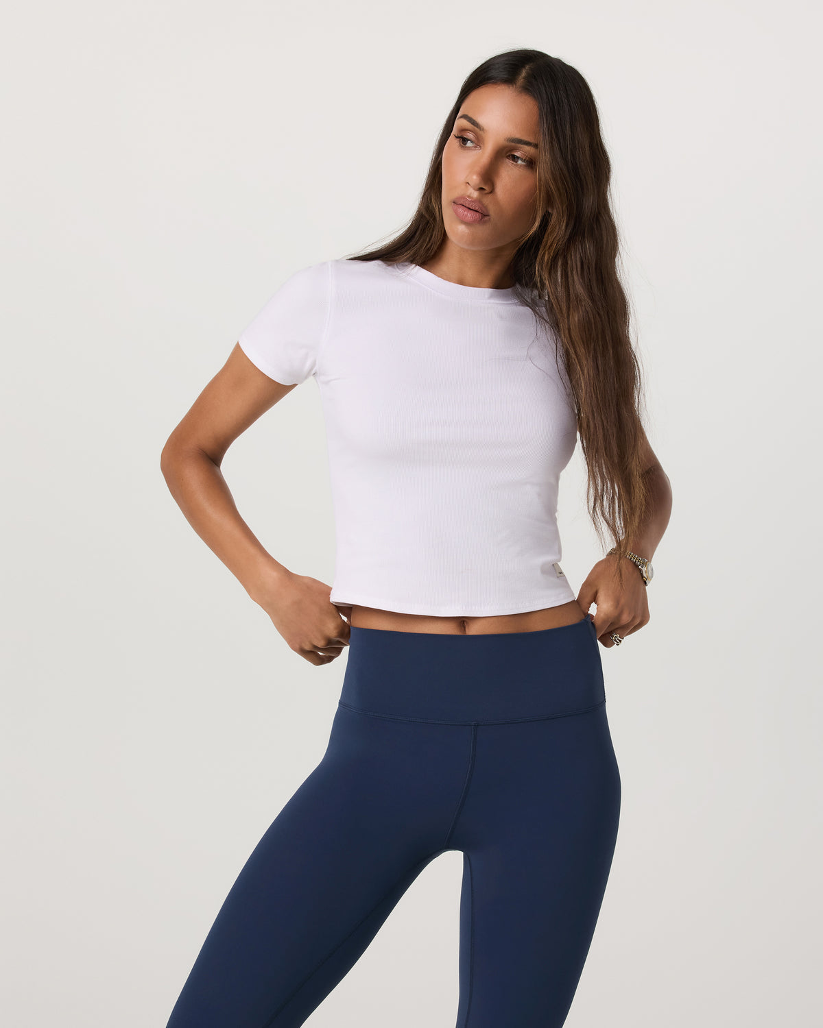 Women Vuori Pose Fitted Tee White Rib Knit Tee Clothing