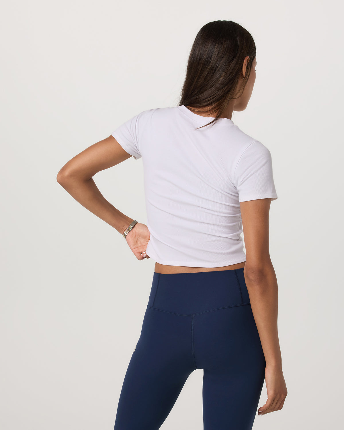 Women Vuori Pose Fitted Tee White Rib Knit Tee Clothing