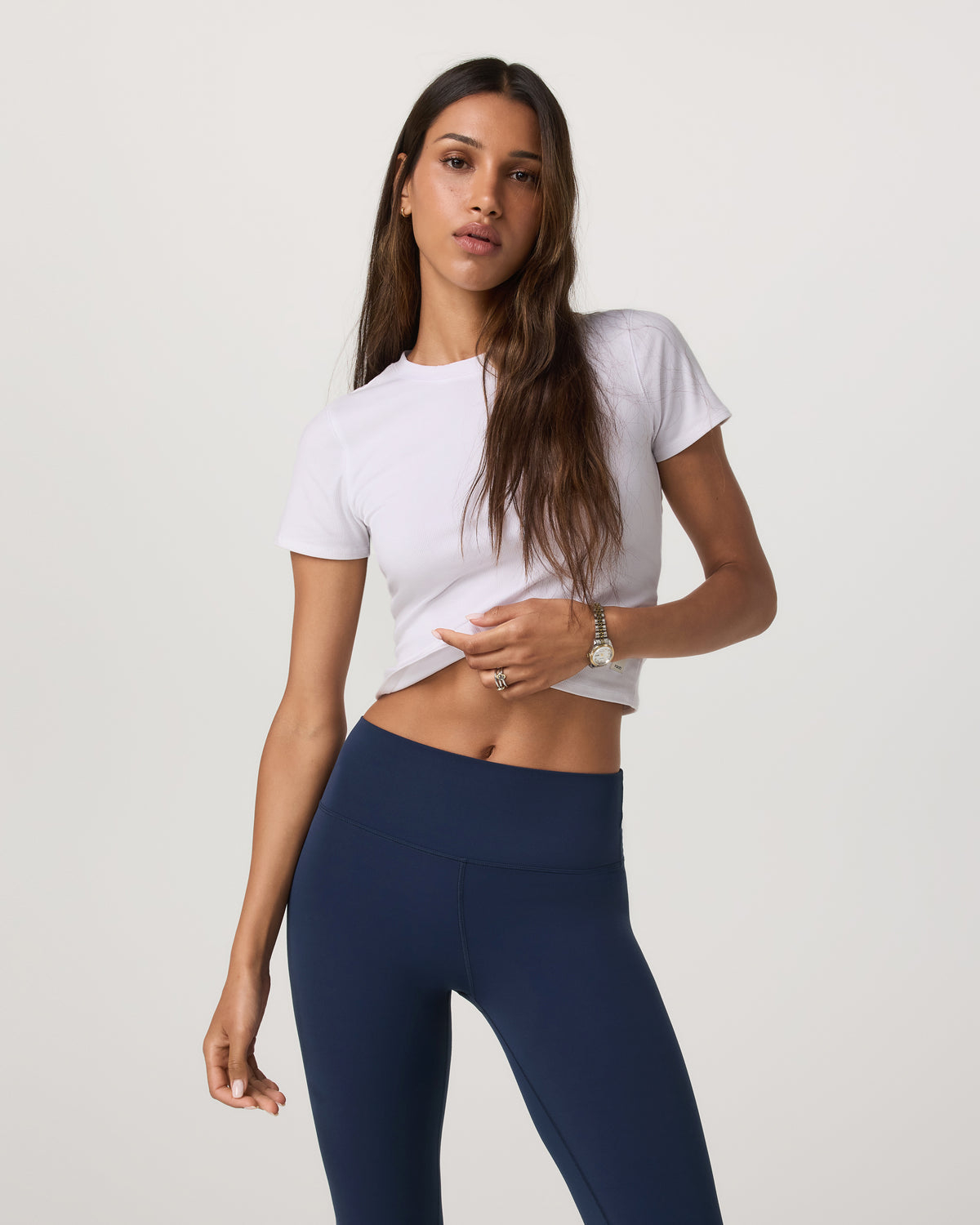 Women Vuori Pose Fitted Tee White Rib Knit Tee Clothing