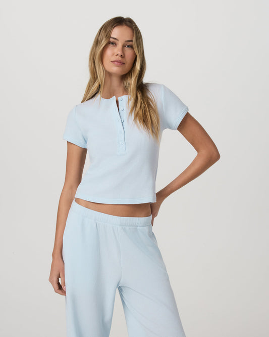 Women|New Vuori Short Sleeve Waffle Baby Tee Women's Soft Sky Tee Shirt