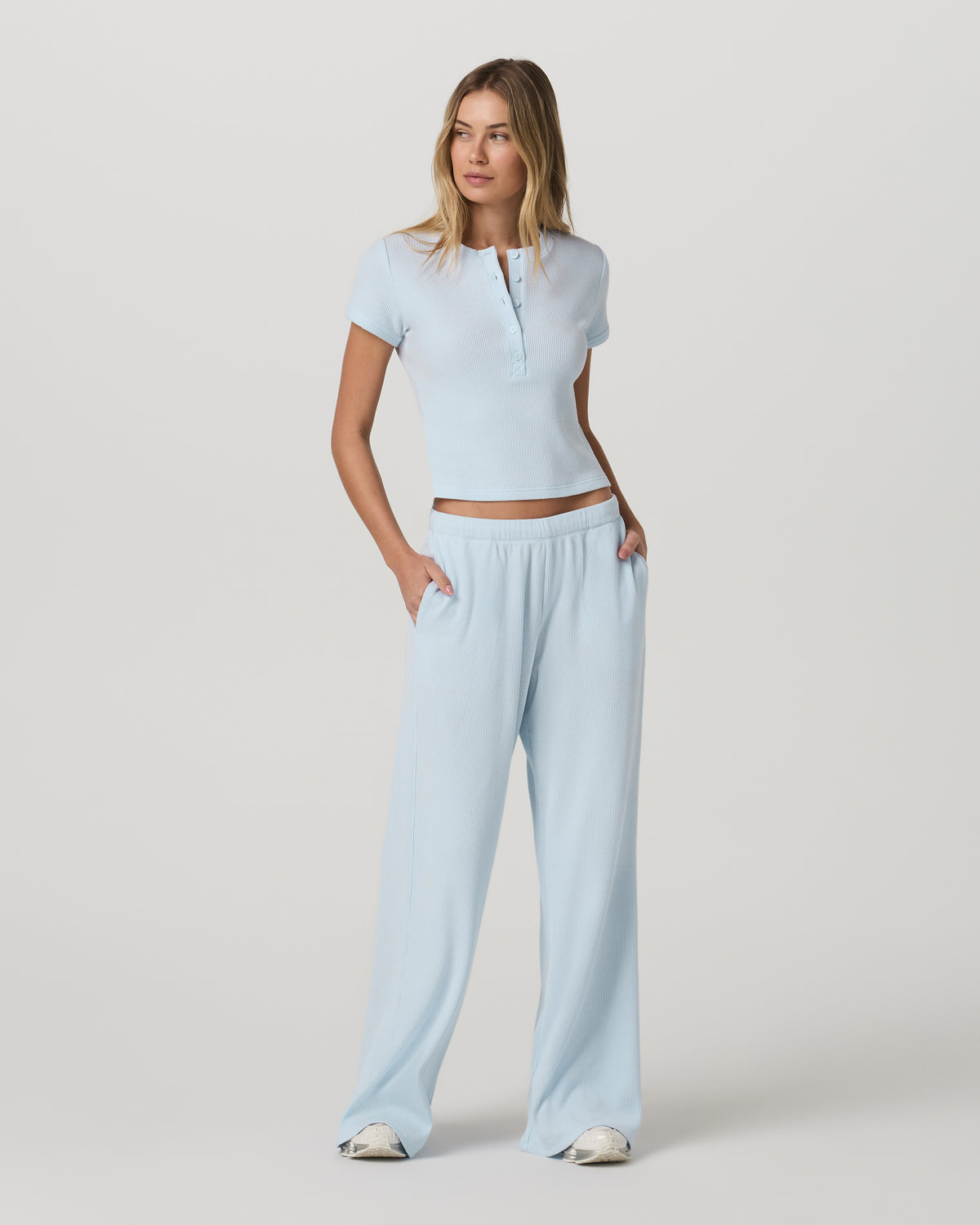 Women|New Vuori Short Sleeve Waffle Baby Tee Women's Soft Sky Tee Shirt