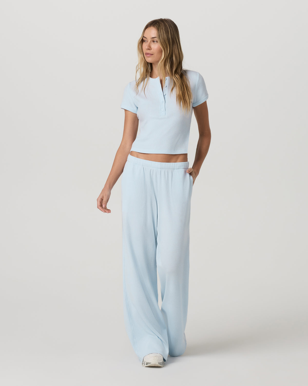 Women|New Vuori Short Sleeve Waffle Baby Tee Women's Soft Sky Tee Shirt