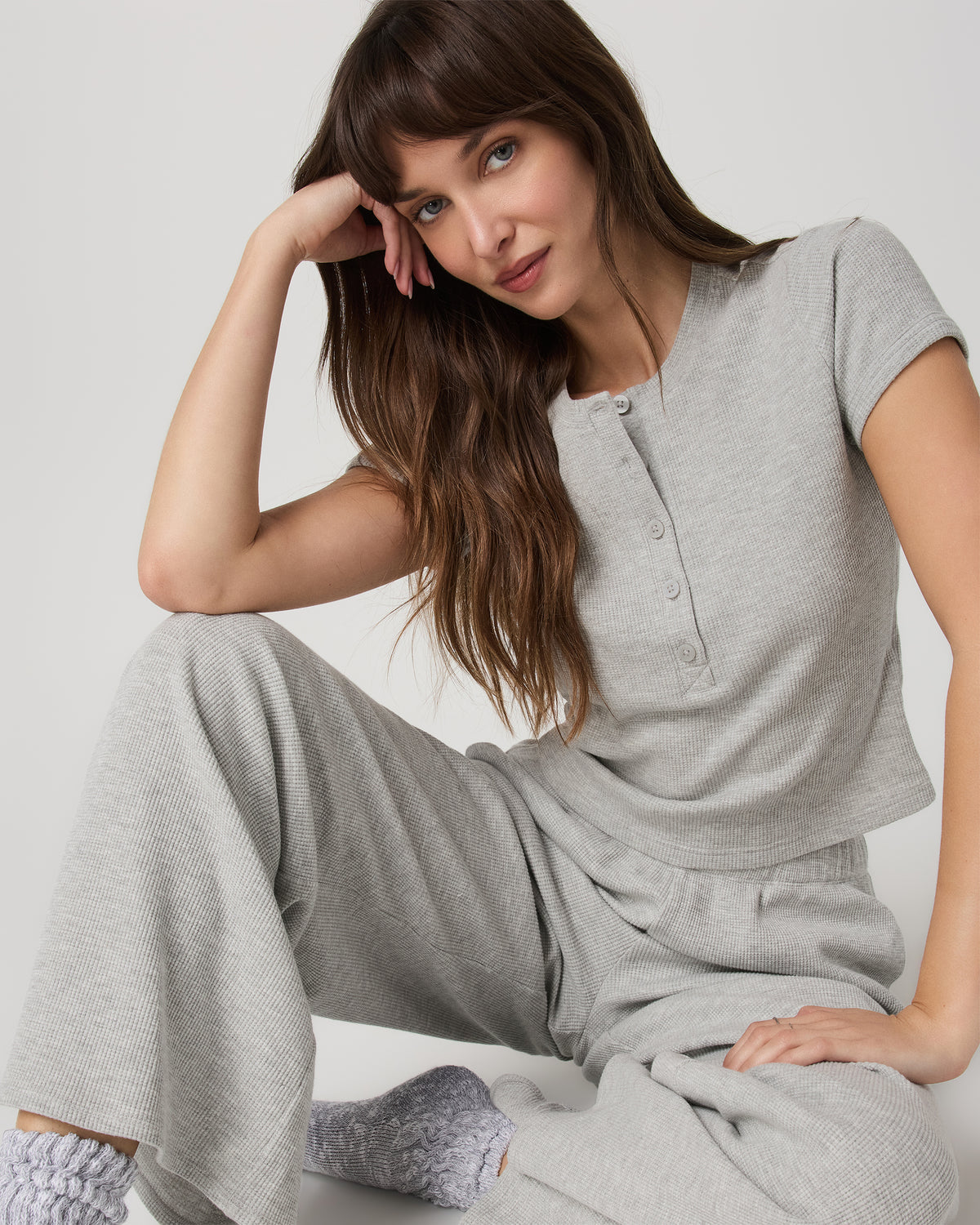 Women|New Vuori Women's Short Sleeve Waffle Baby Tee Light Heather Grey