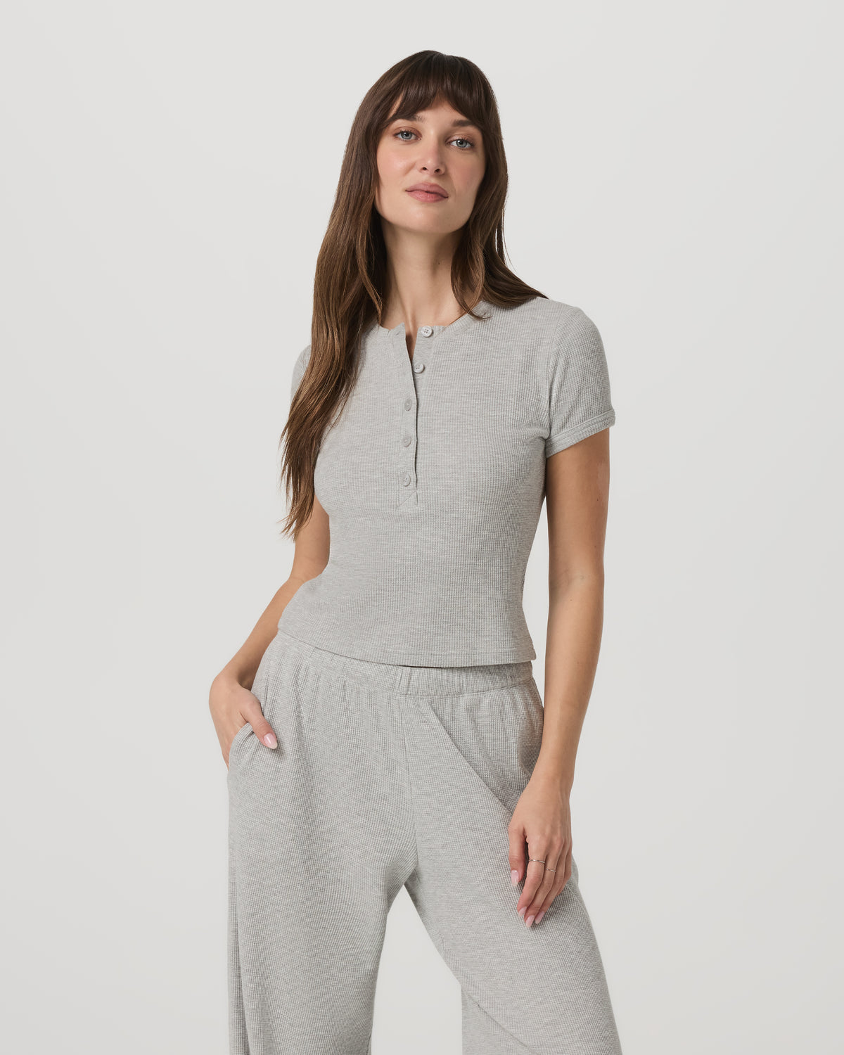 Women|New Vuori Women's Short Sleeve Waffle Baby Tee Light Heather Grey
