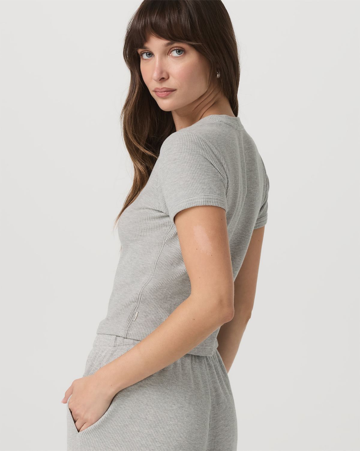 Women|New Vuori Women's Short Sleeve Waffle Baby Tee Light Heather Grey