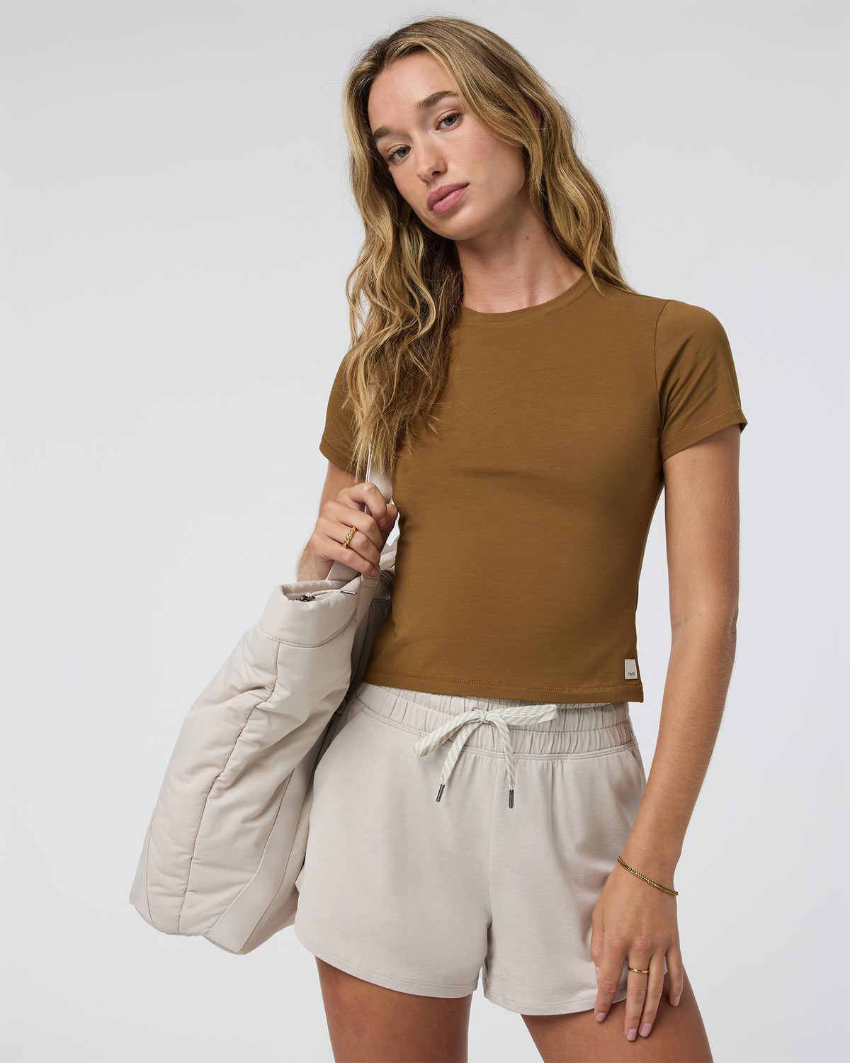 Women Vuori Feather Baby Tee Women's Rum Fitted Tee