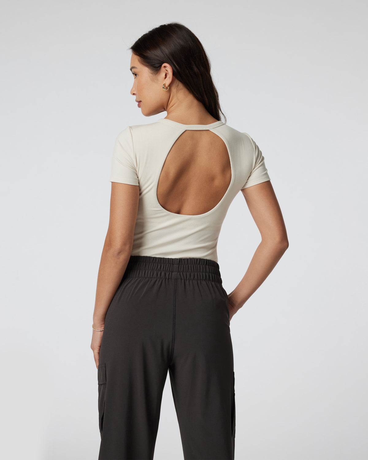 Women Vuori Short Sleeve Pose Bodysuit Milkweed Ribbed Bodysuit