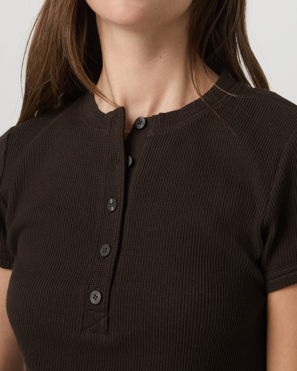 Women Vuori Short Sleeve Waffle Baby Tee Women's Dark Java T-Shirt