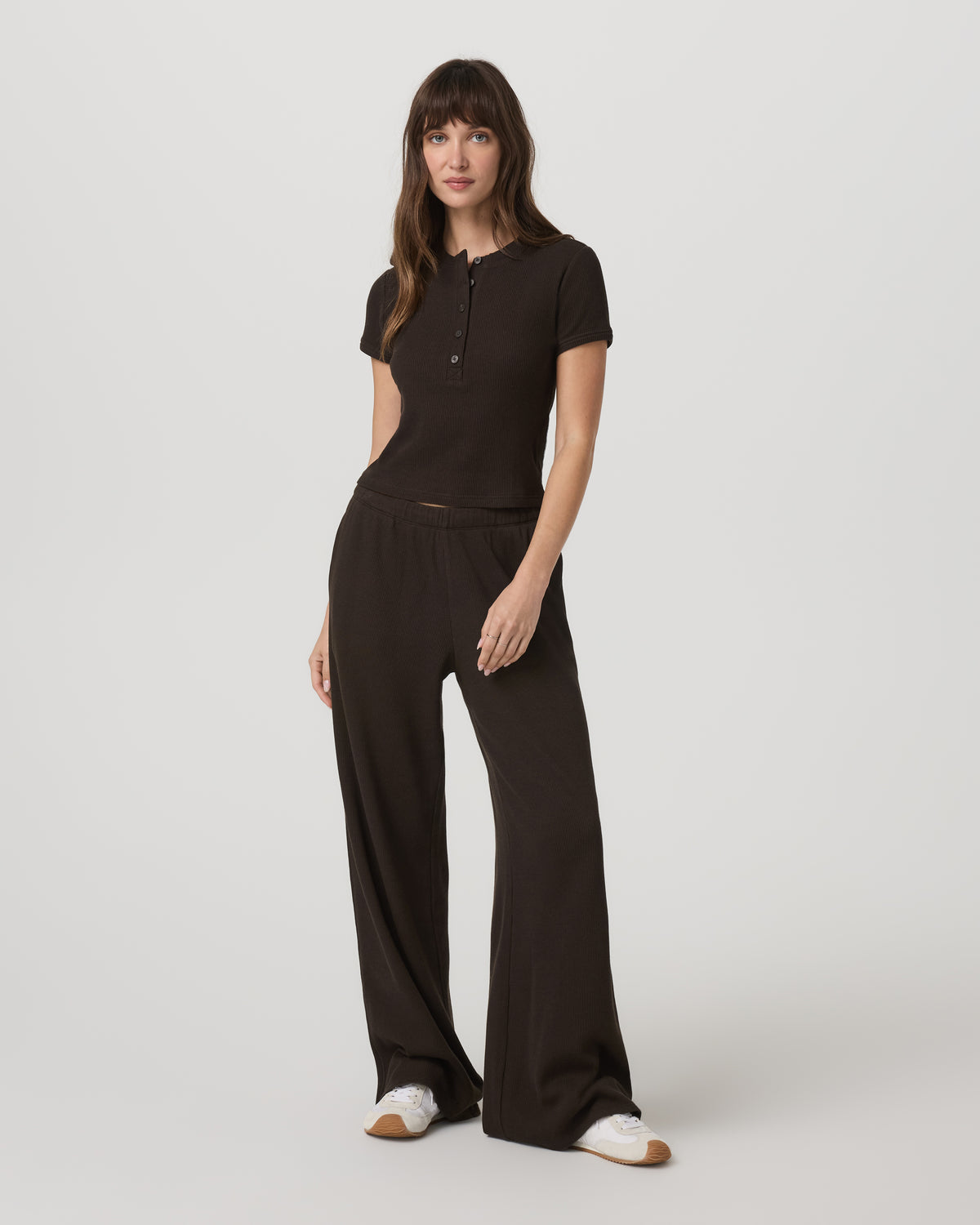 Women Vuori Short Sleeve Waffle Baby Tee Women's Dark Java T-Shirt