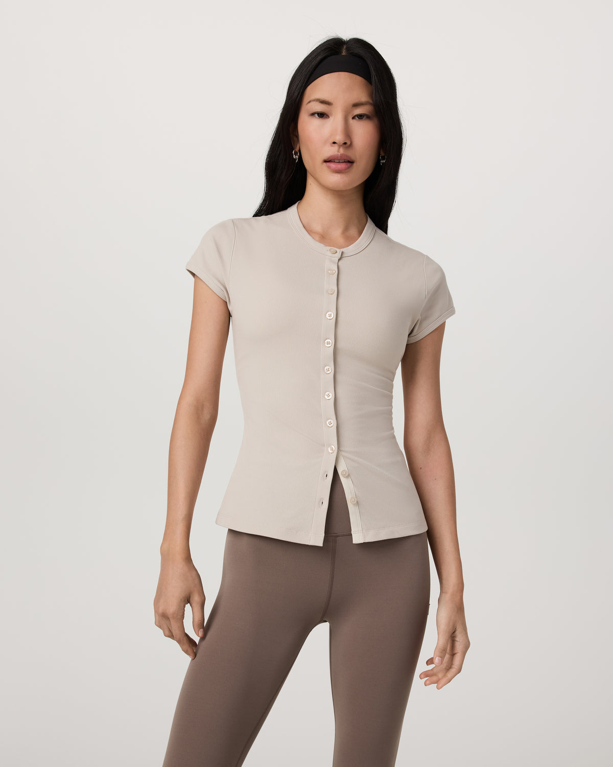 Women Vuori Short Sleeve Pose Button Up Women's Mushroom Crewneck
