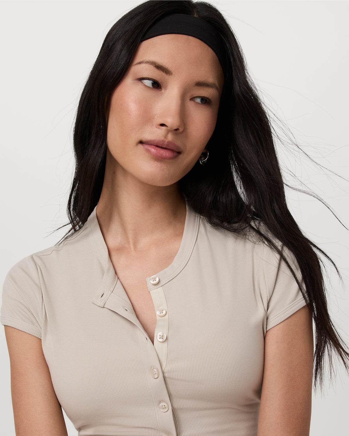 Women Vuori Short Sleeve Pose Button Up Women's Mushroom Crewneck