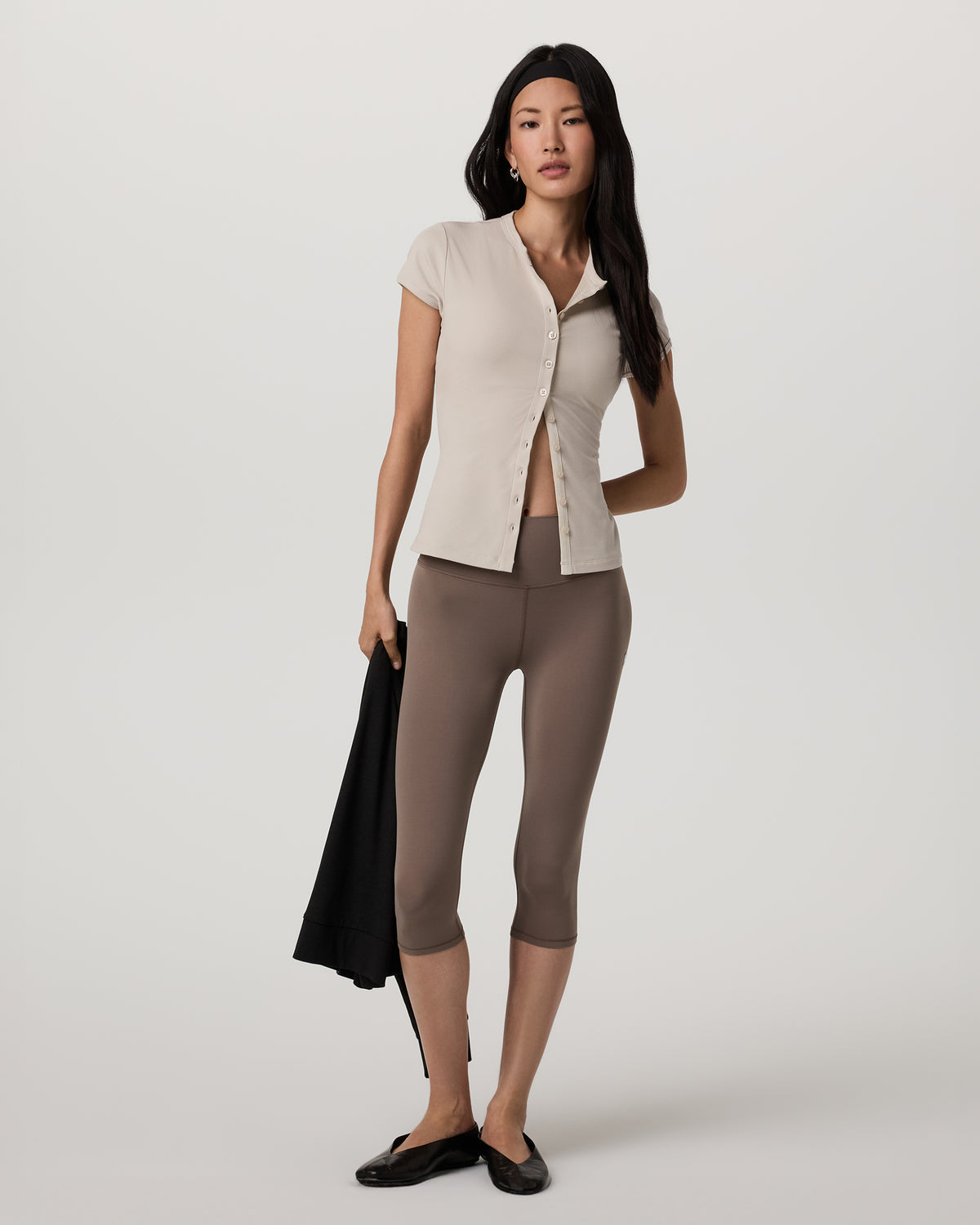 Women Vuori Short Sleeve Pose Button Up Women's Mushroom Crewneck