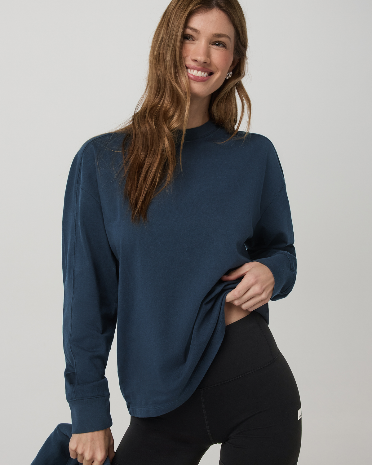 Women|New Vuori Long Sleeve Heavyweight Cotton Tee Ocean Blue Tee Shirt