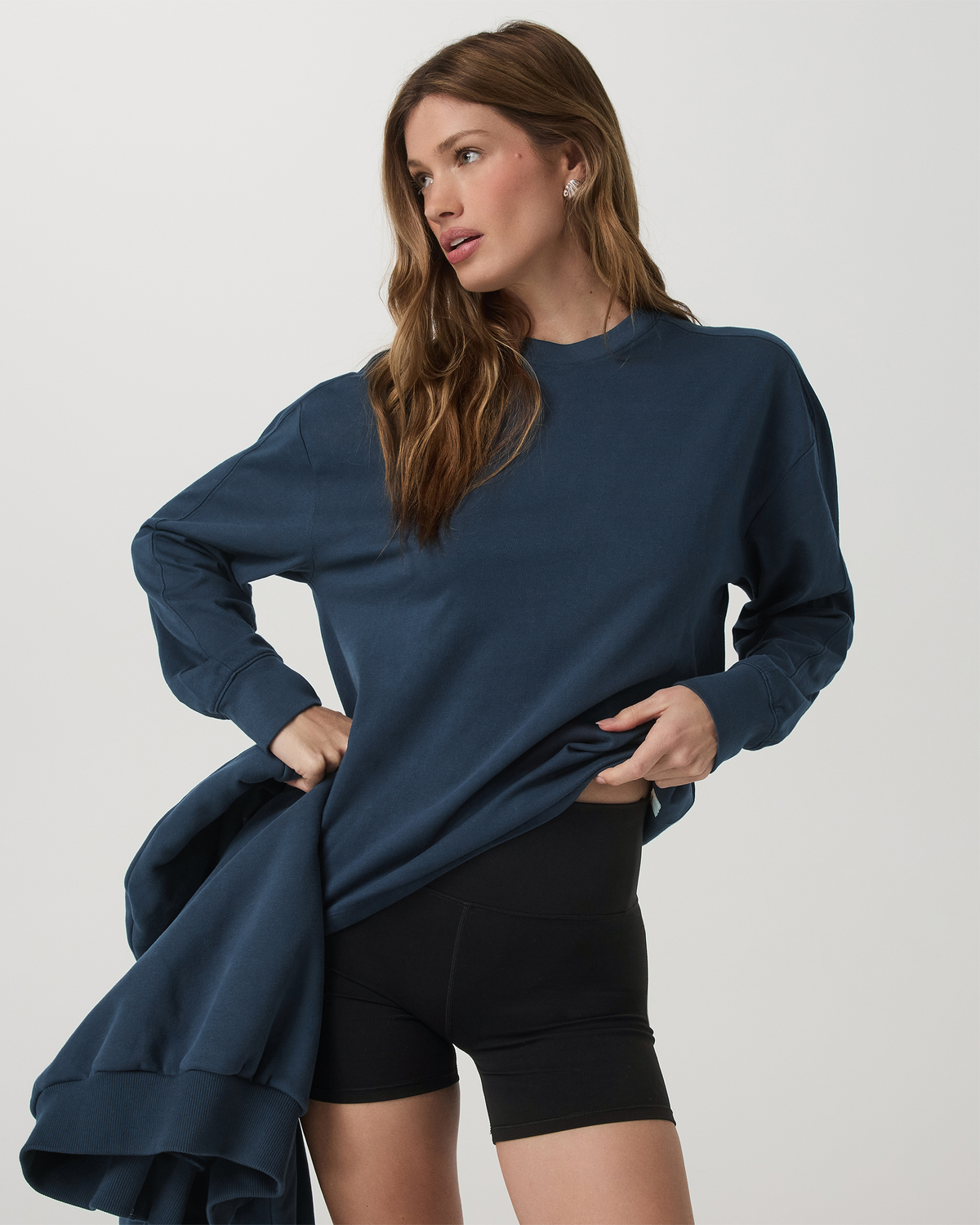 Women|New Vuori Long Sleeve Heavyweight Cotton Tee Ocean Blue Tee Shirt