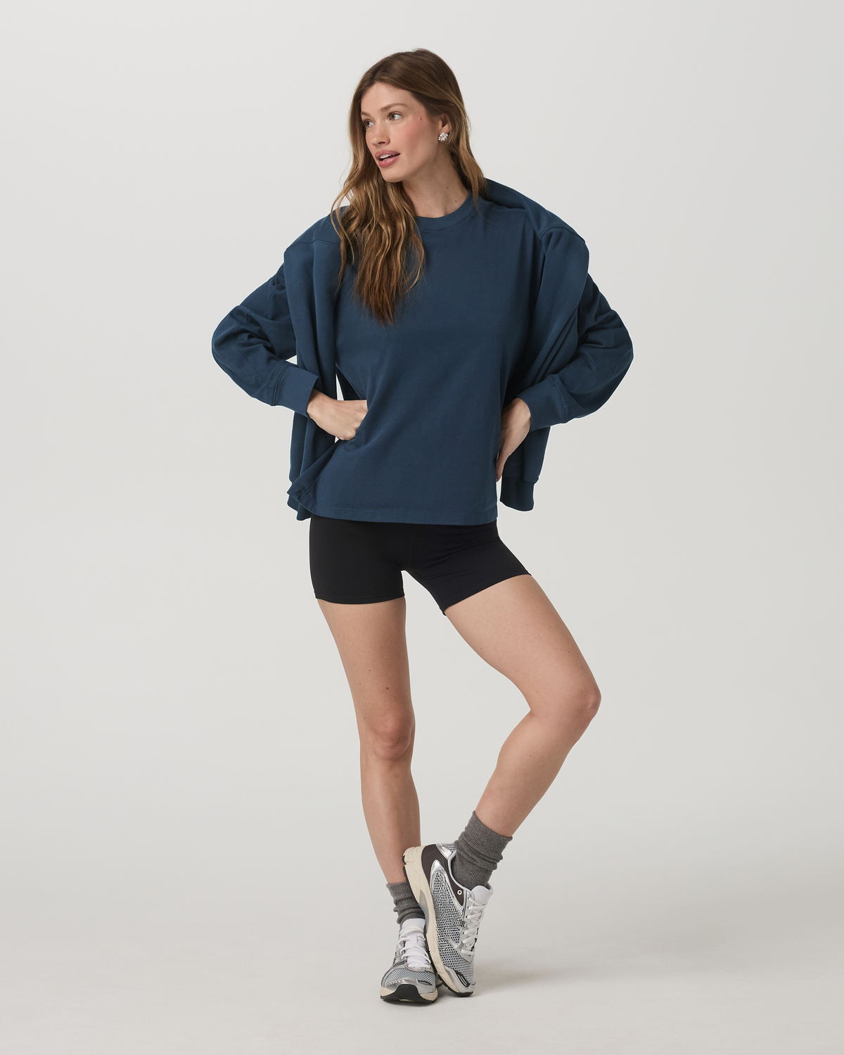 Women|New Vuori Long Sleeve Heavyweight Cotton Tee Ocean Blue Tee Shirt