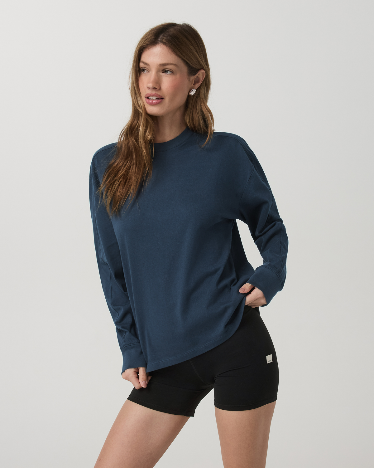 Women|New Vuori Long Sleeve Heavyweight Cotton Tee Ocean Blue Tee Shirt