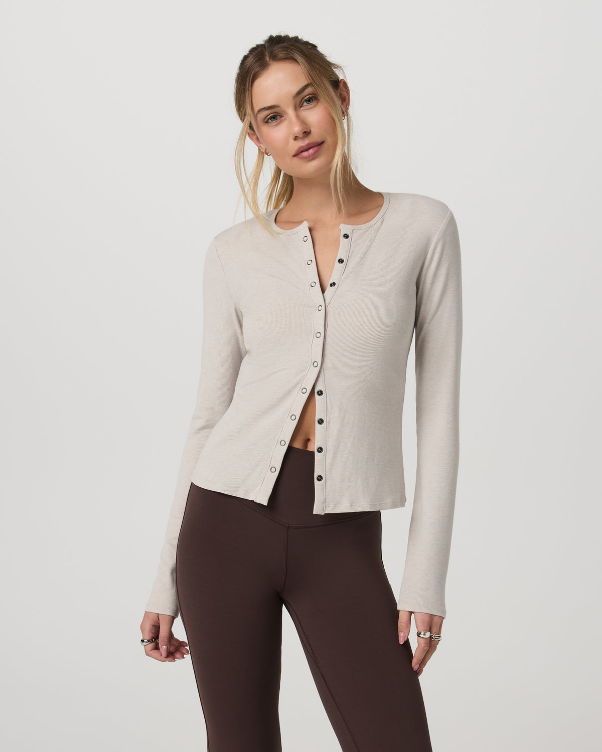 Women|New Vuori Long Sleeve Pose Twin Cardigan Women's Ecru Heather Top