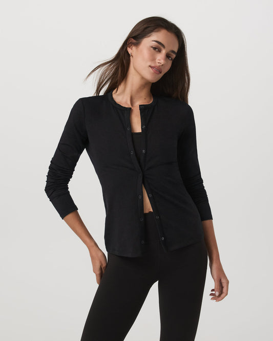 Women|New Vuori Women's Long Sleeve Halo Snap Cardigan Black Heather