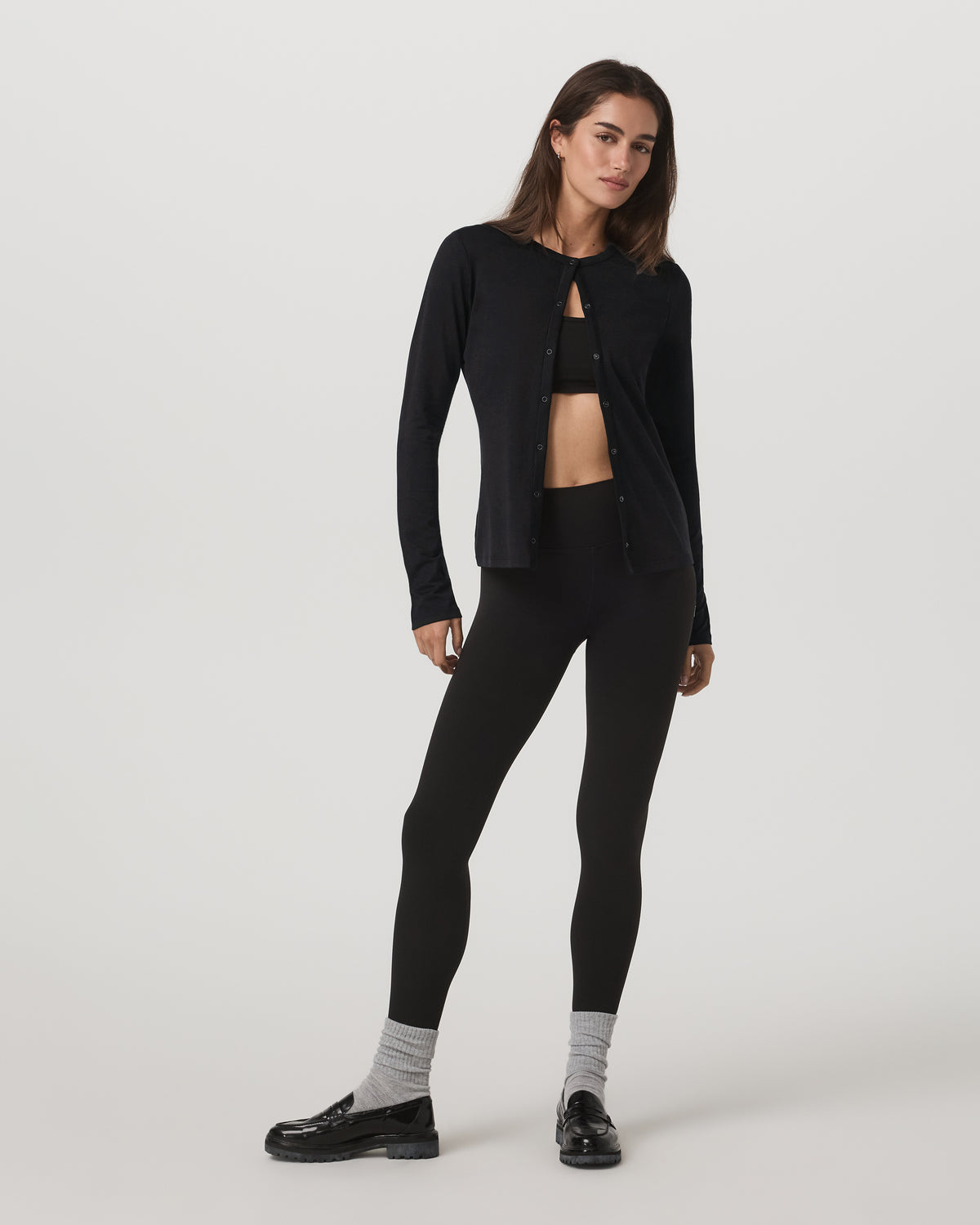 Women|New Vuori Women's Long Sleeve Halo Snap Cardigan Black Heather