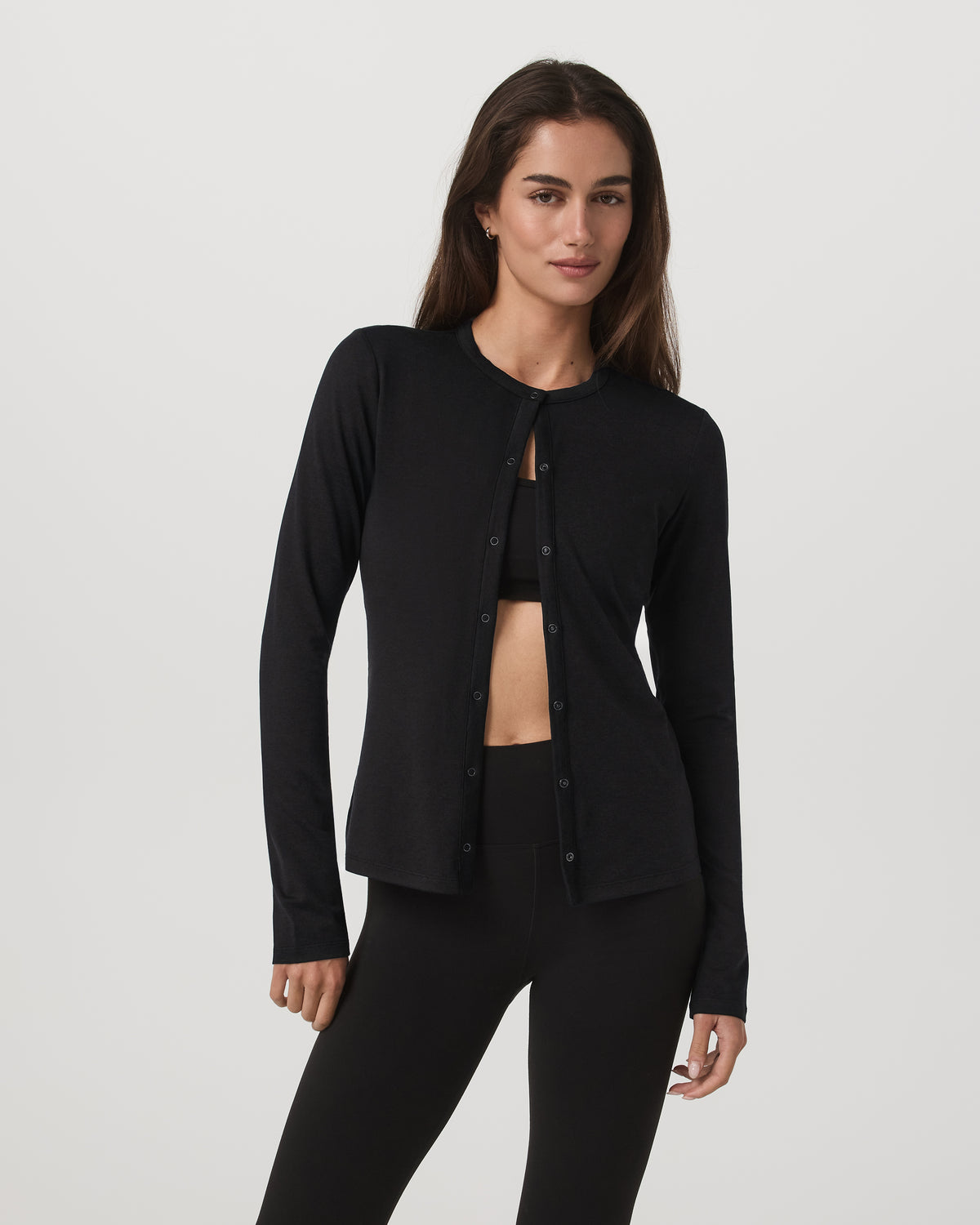 Women|New Vuori Women's Long Sleeve Halo Snap Cardigan Black Heather