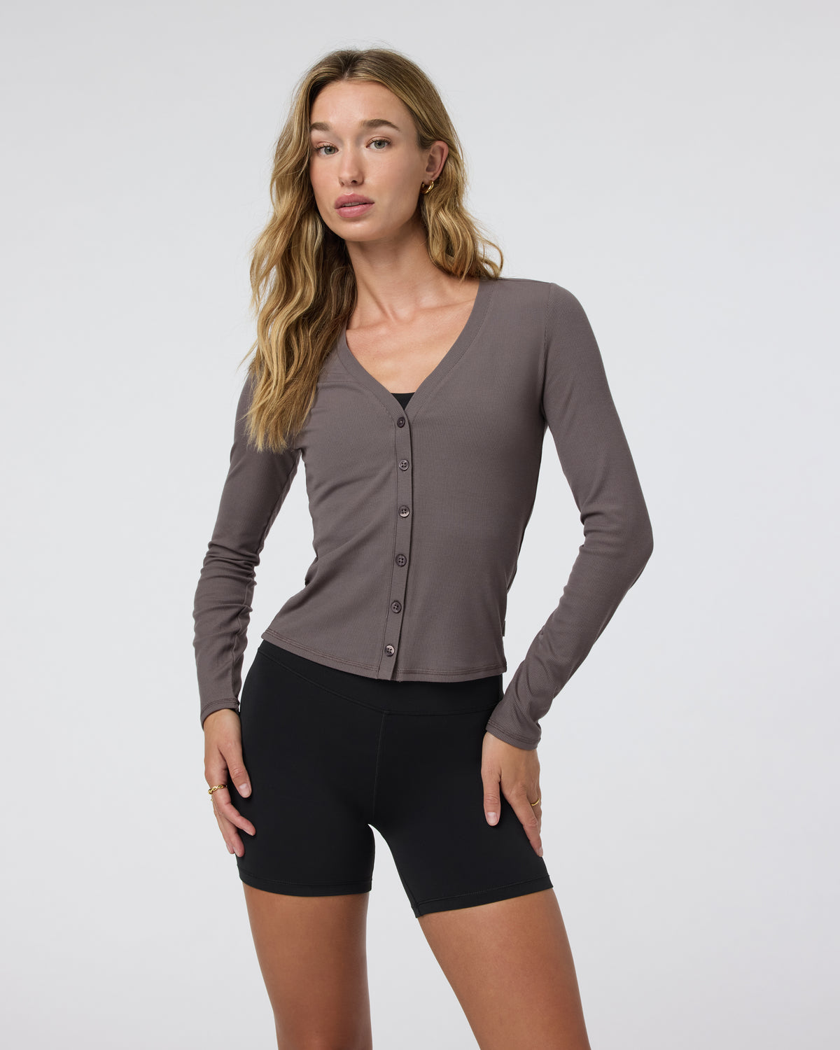 Women Vuori Long Sleeve Pose Cardigan Chia Ribbed Cardigan