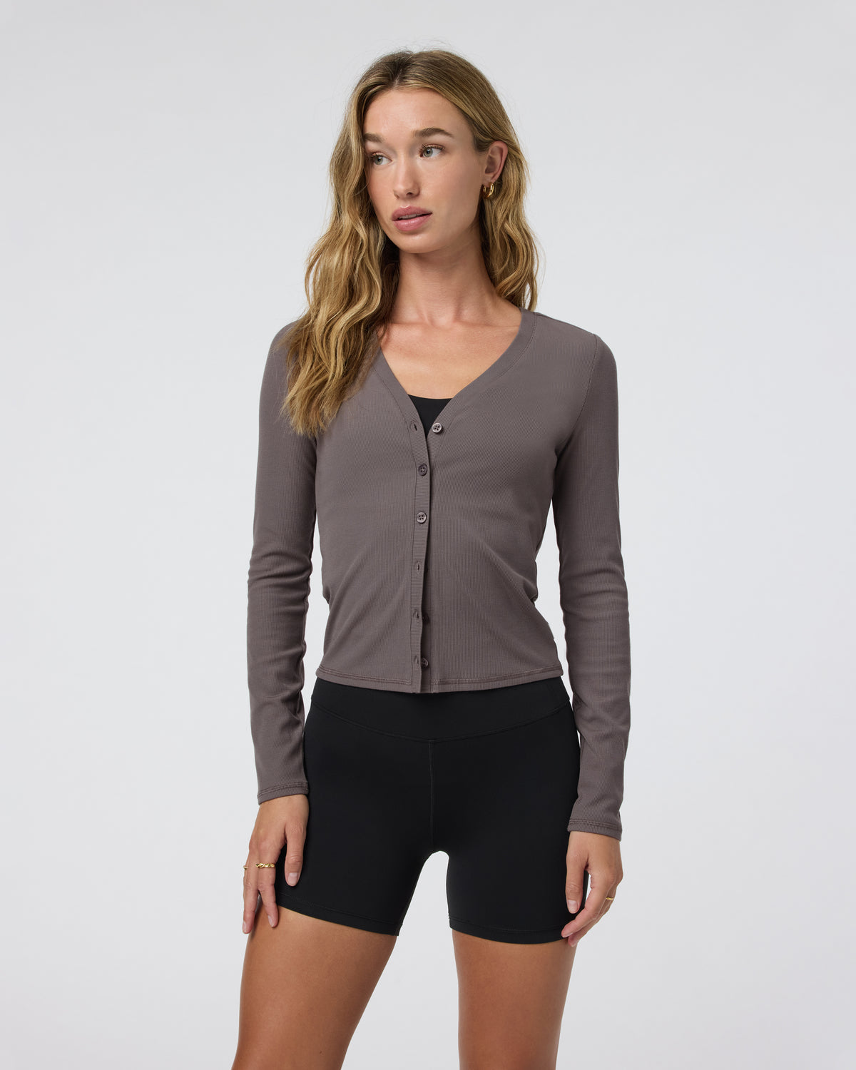 Women Vuori Long Sleeve Pose Cardigan Chia Ribbed Cardigan
