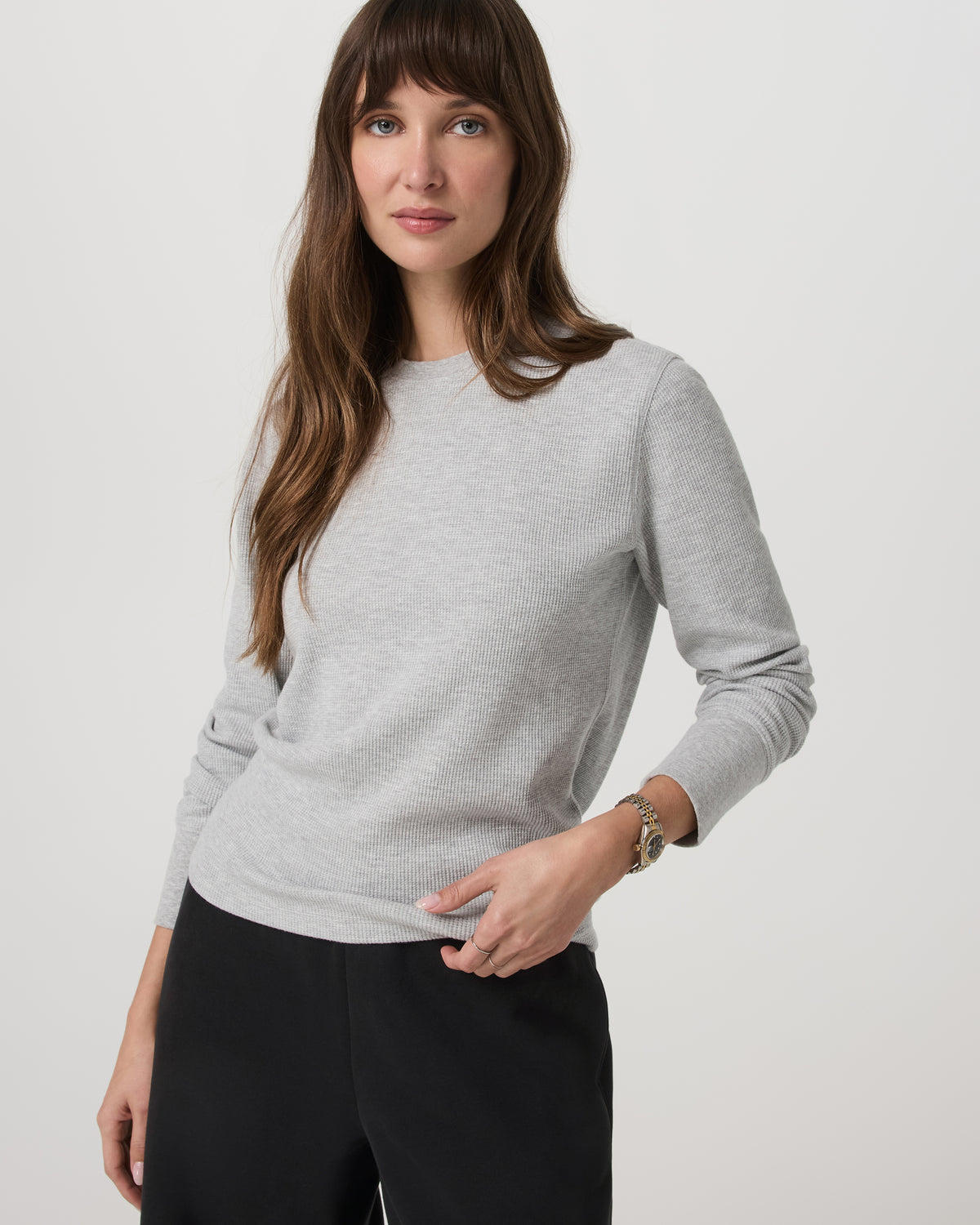 Women Vuori Long Sleeve Waffle Top Women's Light Heather Grey Tee