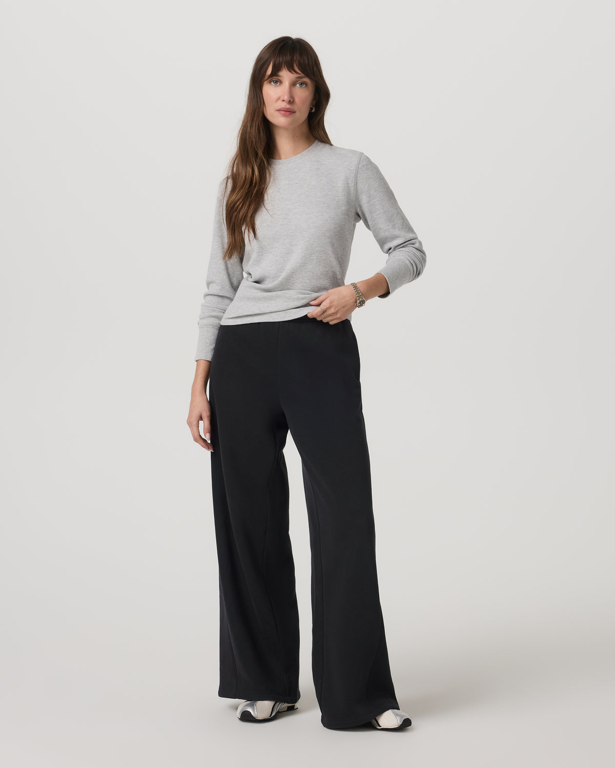 Women Vuori Long Sleeve Waffle Top Women's Light Heather Grey Tee