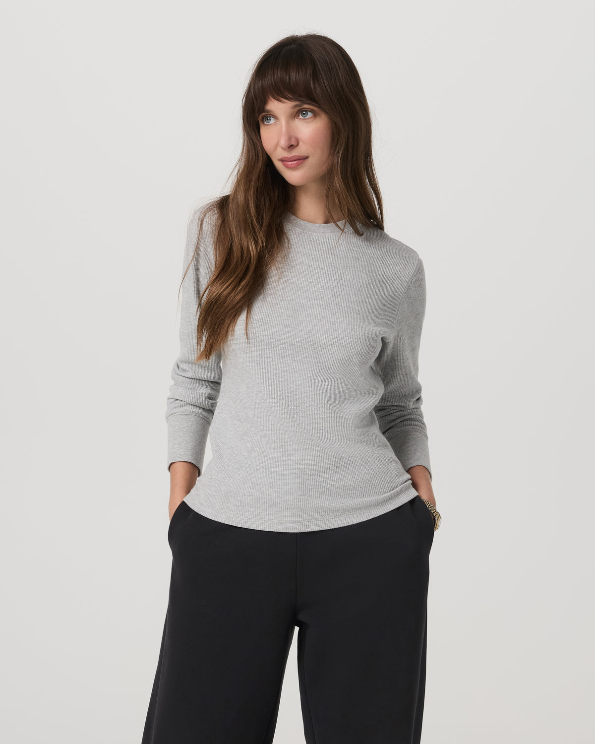 Women Vuori Long Sleeve Waffle Top Women's Light Heather Grey Tee