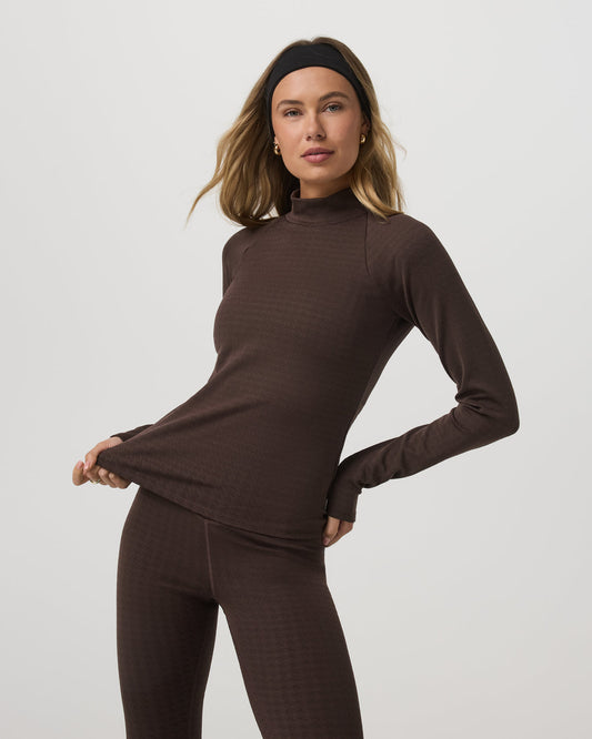 Women Vuori Long Sleeve Chilled Out Houndstooth Mock Java Houndstooth