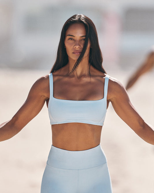 Women Vuori Inversion Rib Bra Women's Crystal Blue Ribbed Sports Bra
