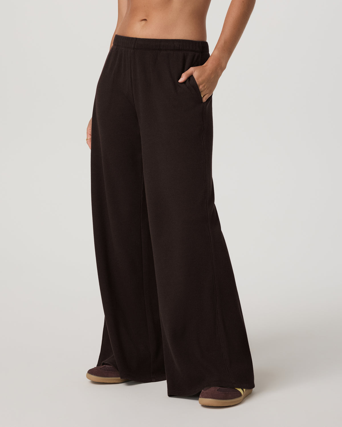 Women Vuori Waffle Wideleg Pant Women's Dark Java Waffle Knit Pants