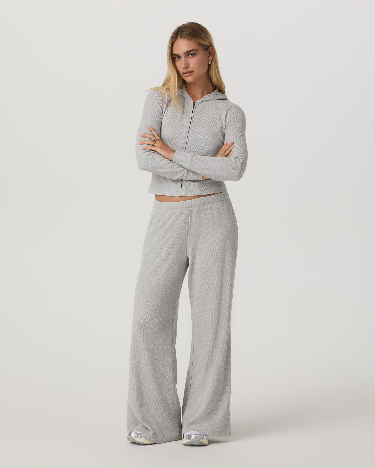 Women Vuori Waffle Wideleg Pant Women's Light Grey Waffle Knit Pants