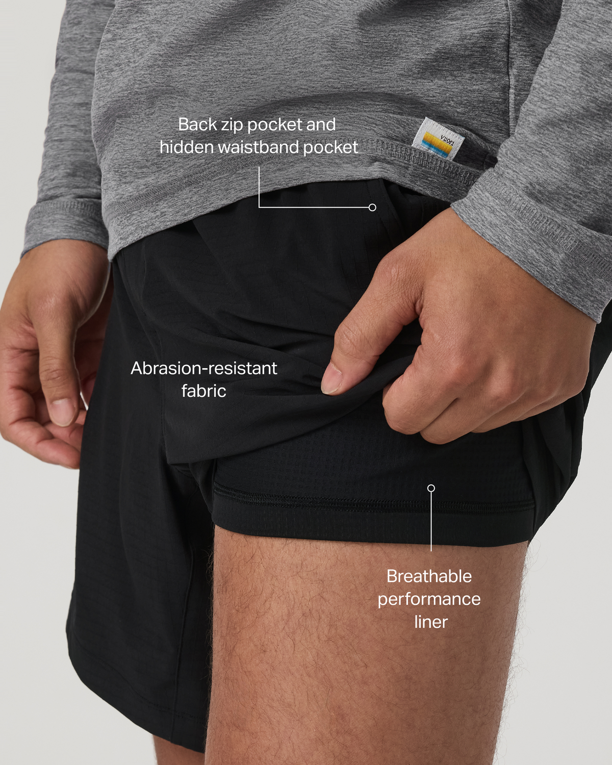 Men Vuori HardKore Short Lined 7" Men's Black Performance Shorts