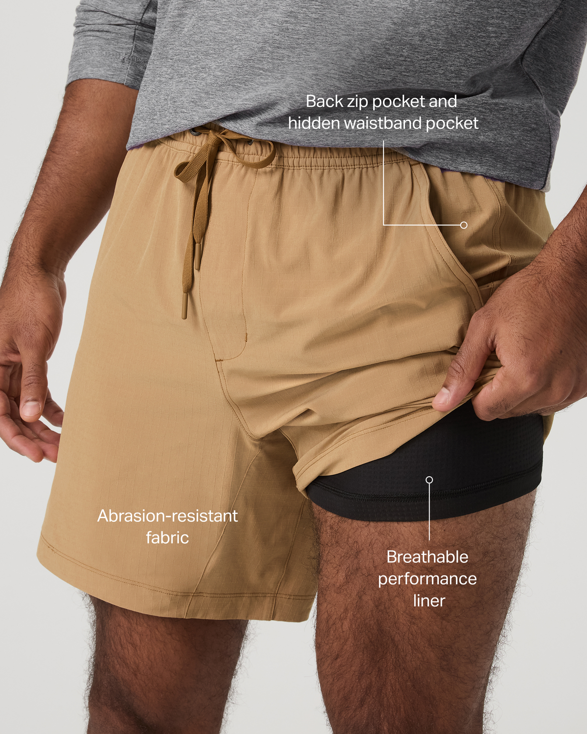 Men Vuori HardKore Short Lined 7" Men's Burlap Performance Shorts