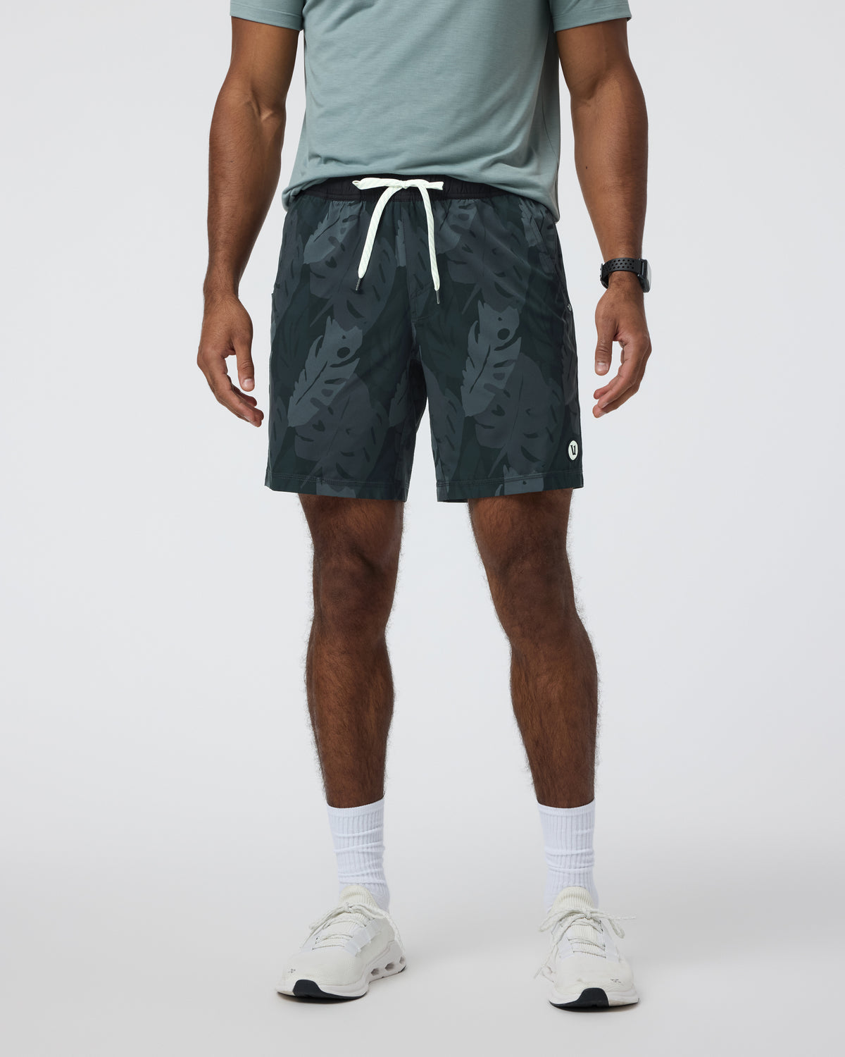Men Vuori Kore Short Lined 7" Men's Black Leaves Athletic Shorts