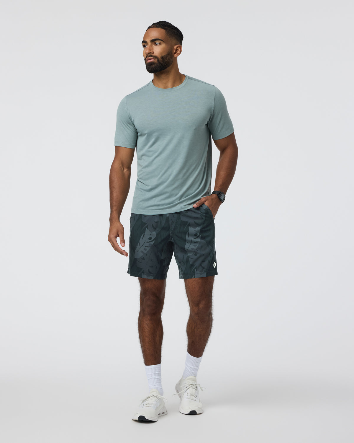 Men Vuori Kore Short Lined 7" Men's Black Leaves Athletic Shorts