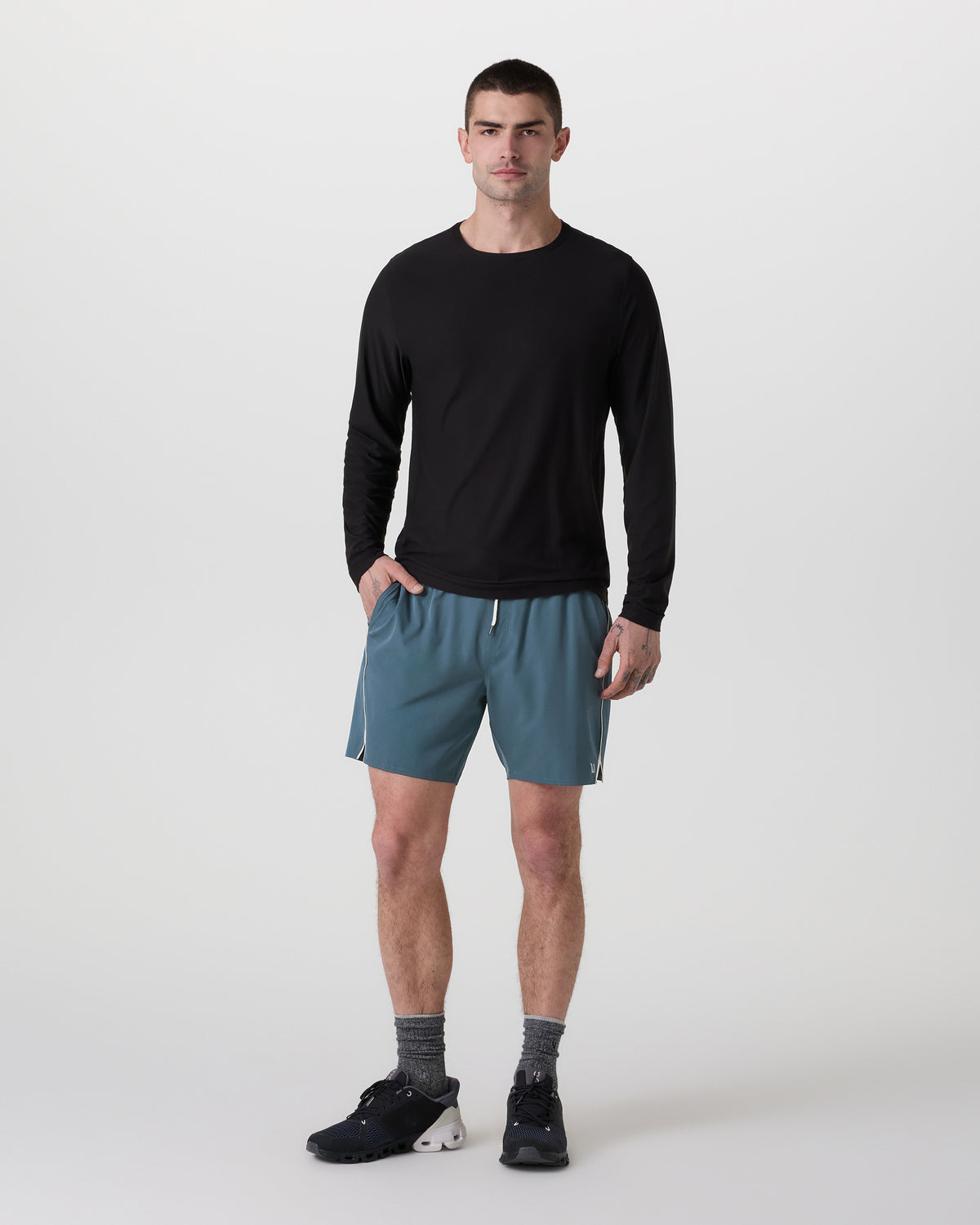 Men Vuori Trail Short 2.0 Pacific/Heather Grey Running Shorts
