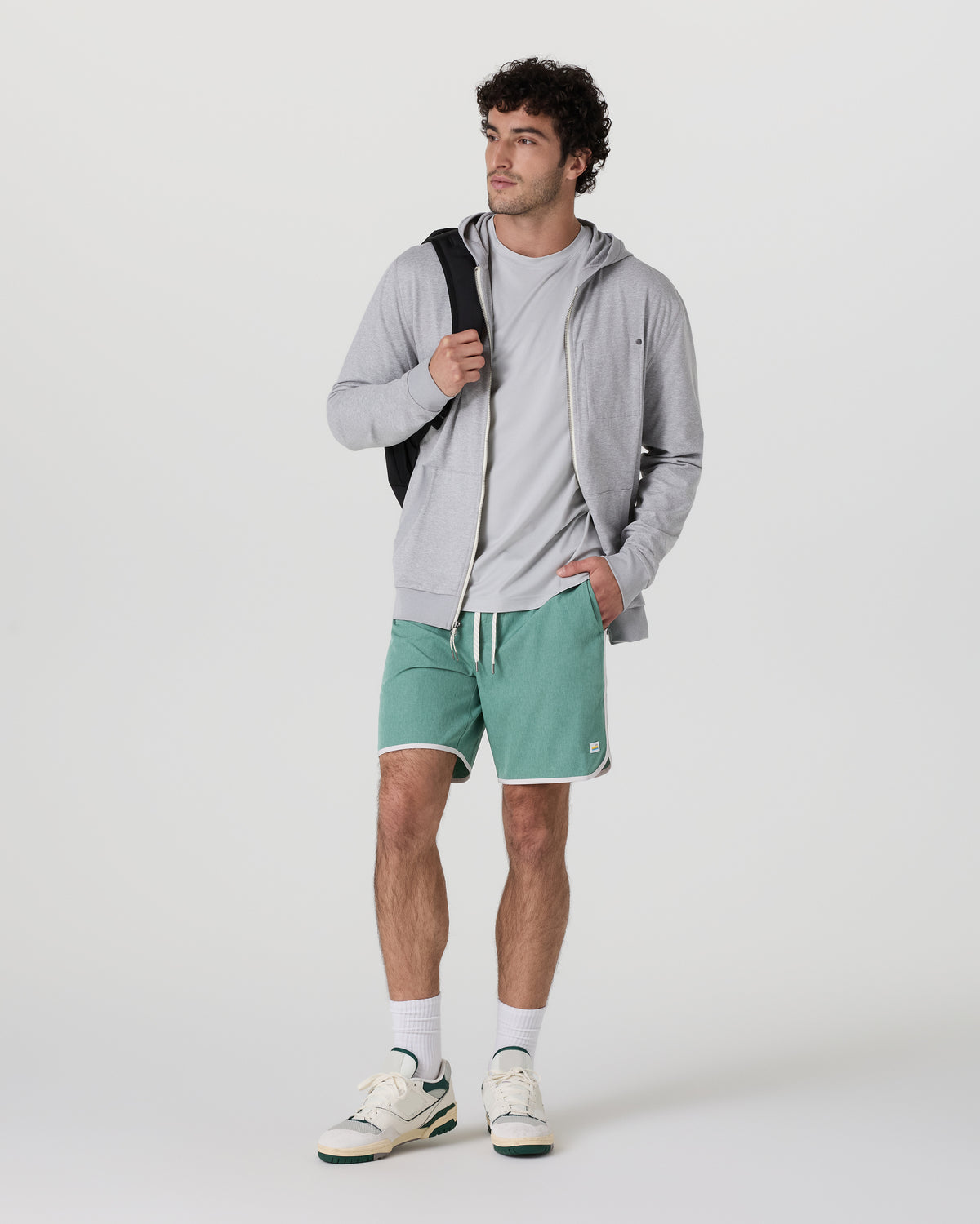 Men Vuori Banks Short Hedge Green Linen Texture