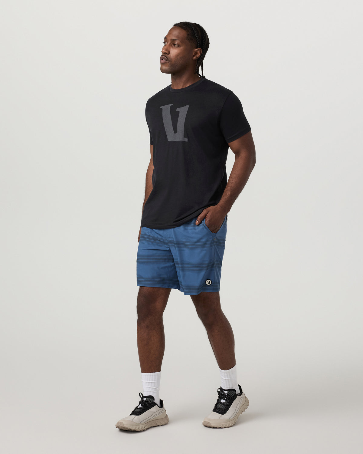 Men Vuori Kore Short Lined 7" Sea Gradient Stripe Athletic Shorts