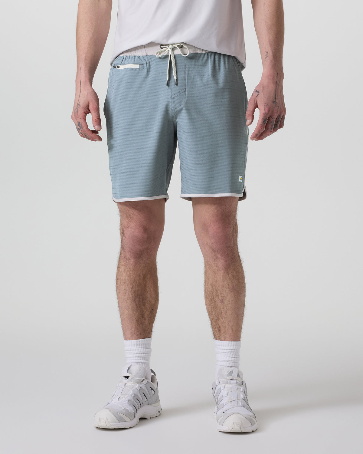 Men Vuori Banks Short Dusty Blue Slub Stripe Athletic Shorts