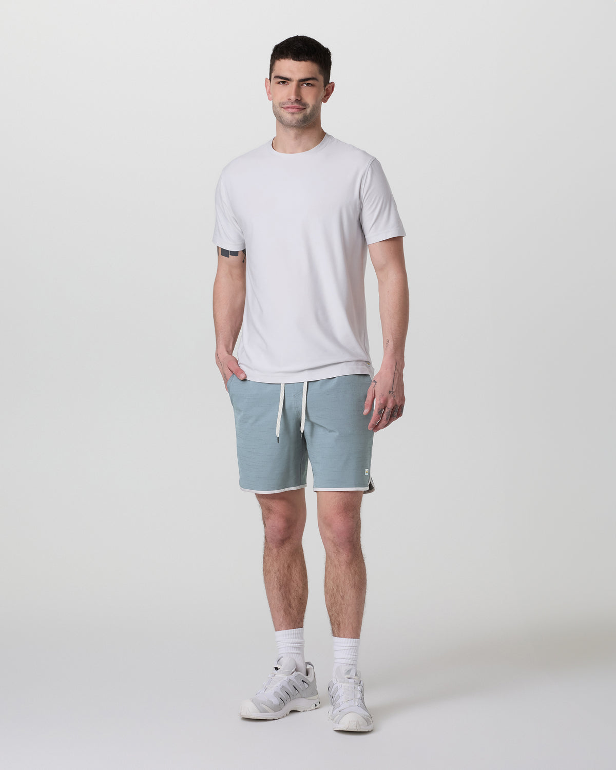 Men Vuori Banks Short Dusty Blue Slub Stripe Athletic Shorts